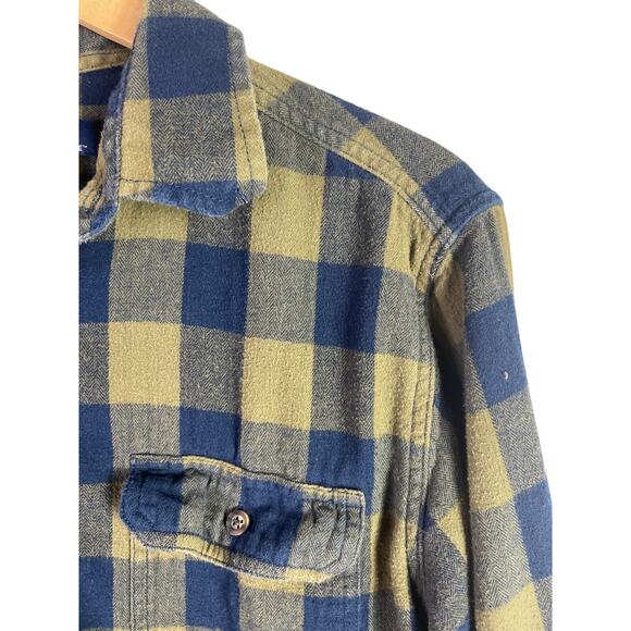 Upcycled Flannel Wild Child Sunflower Skull Plaid Green Medium - Picture 5 of 5